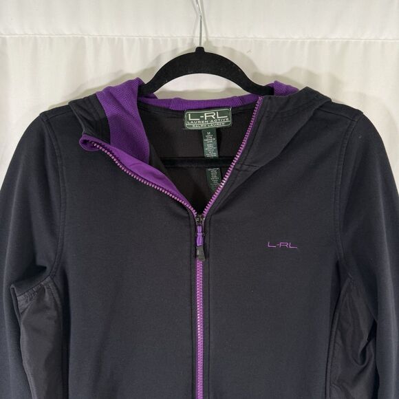 Lauren Ralph Lauren Active Hoodie Women's Medium Black Zip Pockets Full Zip - Picture 2 of 11